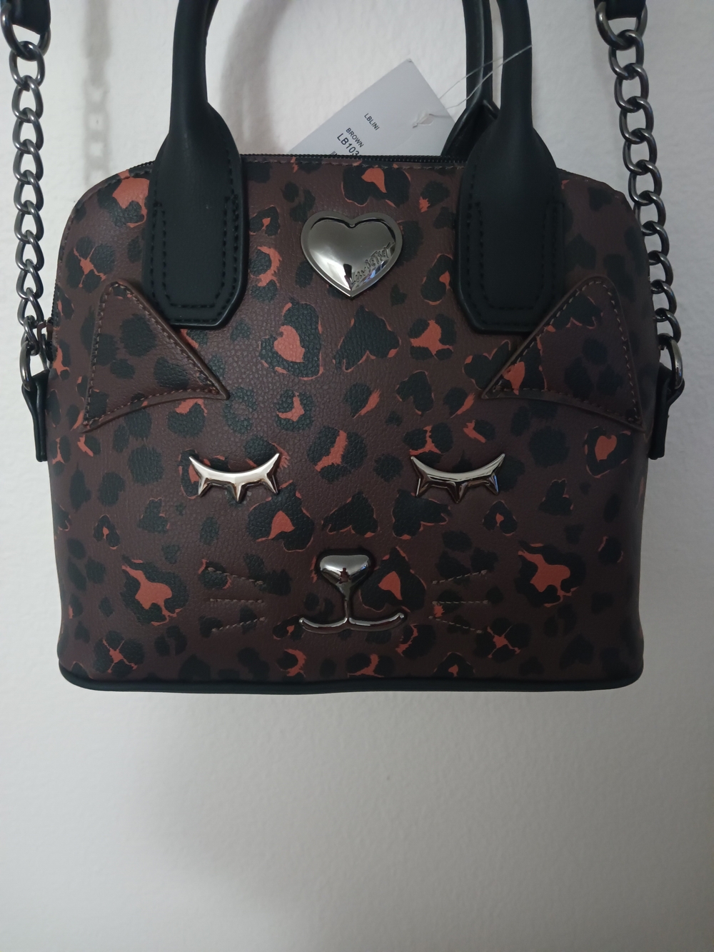 Betsy Johnson Leopard Print Cat Face Satchel Bag in Brown